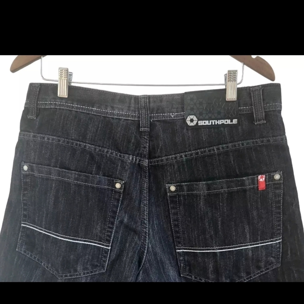 Southpole Men's 36 Jean Shorts Black Denim Hip Hop Baggy Skater VTG Wide Leg Y2K - Picture 4 of 5